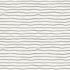 Striped pattern. Imperfect irregular lines. Black and white horizontal thin stripes. Doodle vector background.