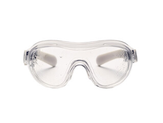 a clear safety goggles with white rubber bands