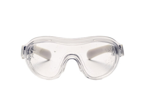 a clear safety goggles with white rubber bands