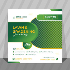 Lawn garden service social media post and web banner template