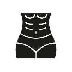 Slim Woman Waist and Abs Silhouette Icon. Female Strength and Weight Management. Isolated Vector Illustration