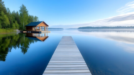 Fototapeta premium Autumn's fiery embrace paints the forest, reflected in tranquil waters