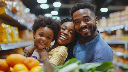 Fototapeta premium Family Smiling Together Natural Grocery Shopping Experience Joyful Bonding