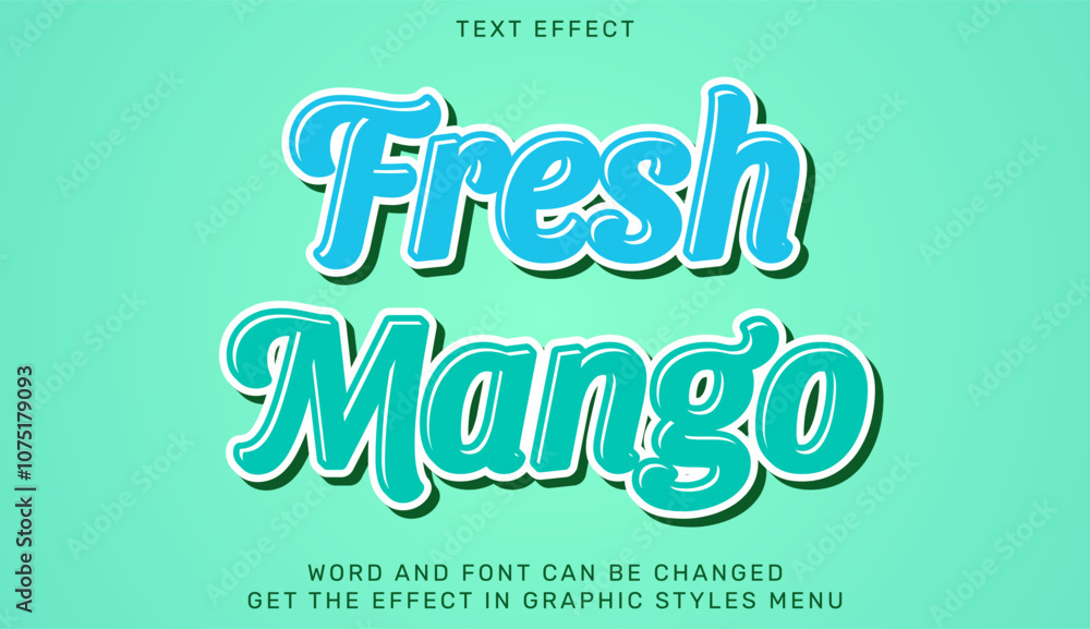 Poster fresh mango text effect template in 3d design