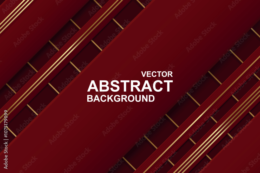 Aufkleber Abstract background with luxury glossy golden lines pattern on red backdrop. Wallpaper with glowing gold geometric stripes with elegant burgundy texture for celebration template. Vector illustration