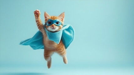 Fototapeta premium Superhero Cat Flying Action Colorful Costume Fun Adventures