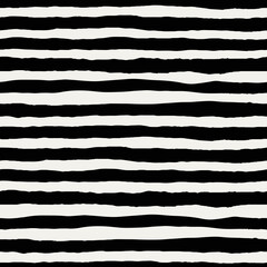 Striped pattern. Imperfect irregular lines. Black and white horizontal stripes. Doodle vector background.