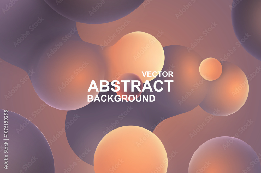 Fototapete Abstract background with glowing liquid blobs in light brown color with floating effect and touching. Wallpaper with curve fluid organic forms with smooth surfaces in flow motion. Vector illustration