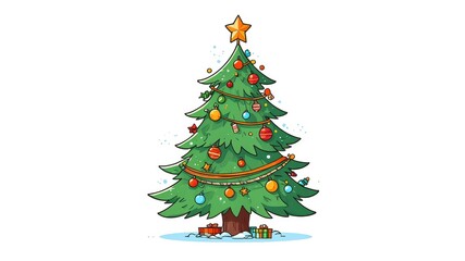 New Year, Christmas decorated tree on white background