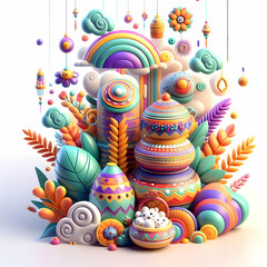 Fototapeta premium 3D Soft Abstract Pongal Joy Concept - Vibrant Digital Art Celebrating Happiness, Prosperity of Pongal with Joyful Motifs for Magazine Advertisement, Iconic Design Isolated on White Background