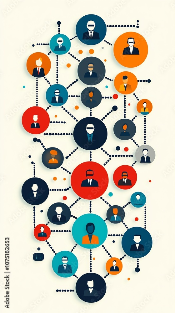 Poster abstract network of connected people in a minimalist design.