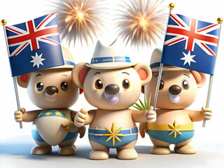 Obraz premium Soft Abstract Australia Day Celebration Digital Art: Australian Flags, Fireworks & Festive Elements Highlighting Unity & Celebration with Ample Copy Space for Photo Stock Concept