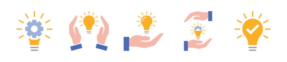 Business idea color icon set. Innovation bulb,  light bulb, energy color symbol set - Vector.