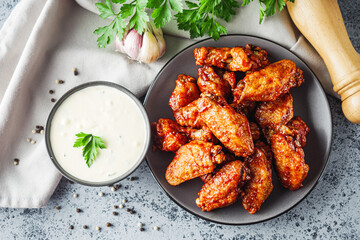 Spicy Buffalo Wings with BBQ Sauce, Crispy Grilled Chicken Appetizer, Perfect for Dinner or Snack
