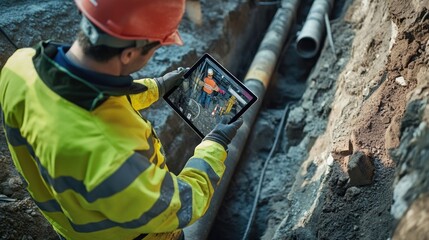 Construction Worker Using Tablet