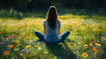 Watercolor image of a mother sitting in a flower-filled garden, enjoying a peaceful moment on Mothering Sunday