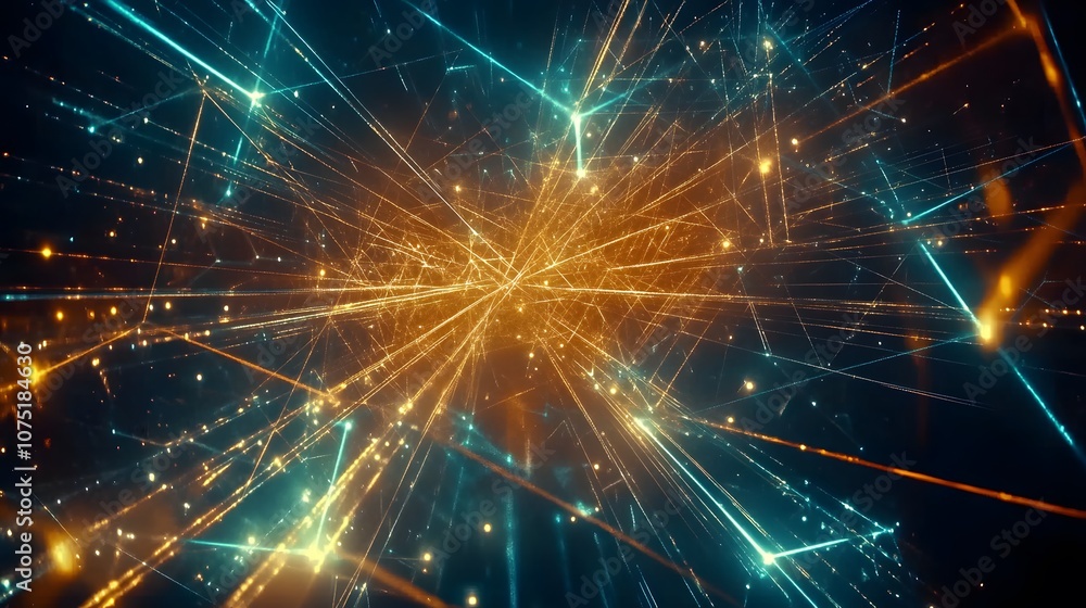 Poster An abstract network of glowing lines and nodes forming a geometric pattern in a digital space, with colors blending smoothly to create a futuristic, interconnected grid. No text, no logo, wide angle