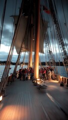 Sunset Gathering On Tall Ship Deck Experience The Nostalgia And Maritime Charm Of The Sea.