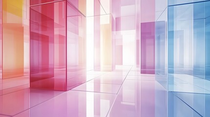 An abstract composition of glassy, floating cubes layered in a digital void with soft, colorful reflections, creating a dreamy, futuristic space. No text, no logo, wide angle shot, 4k resolution,