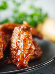Spicy Buffalo Wings with BBQ Sauce, Crispy Grilled Chicken Appetizer, Perfect for Dinner or Snack