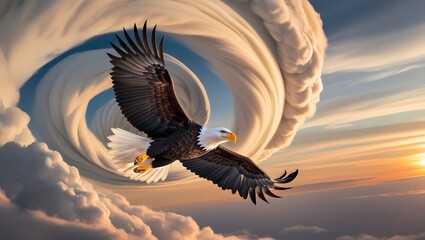 Obraz premium Bird Flying Through Clouds, generative AI
