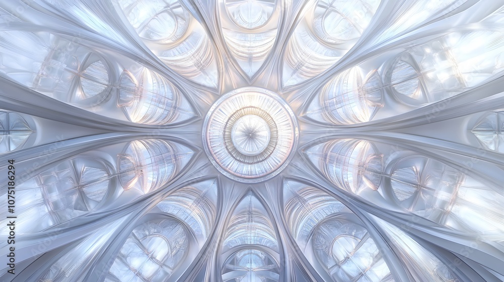 Poster an abstract futuristic dome filled with pulsing lights and intricate, transparent layers, creating a