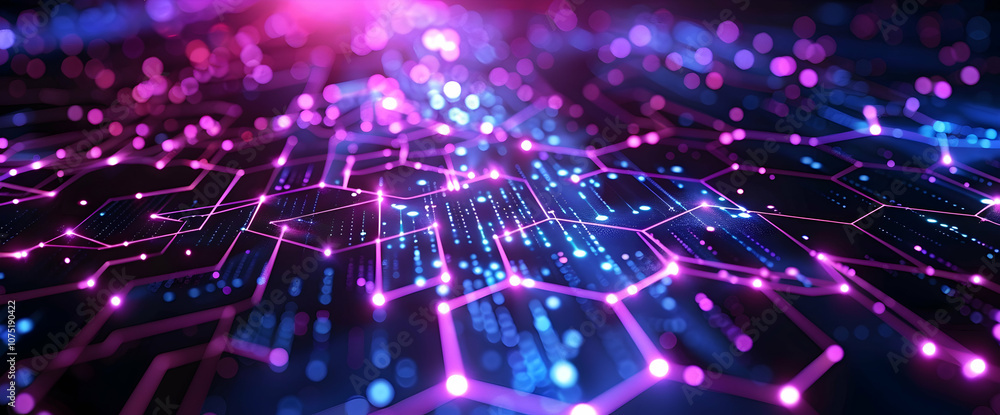 Aufkleber abstract purple and blue background with a hexagonal pattern for a technology