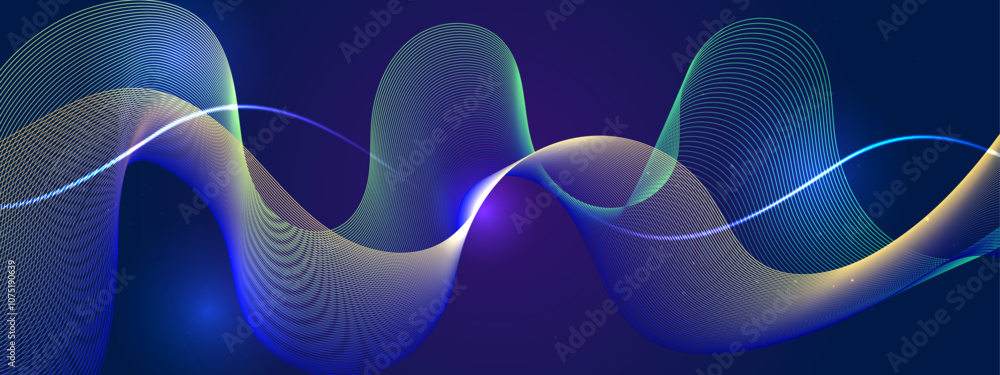 Poster vibrant abstract wave design on a rich backdrop, creating a dynamic and futuristic feel, perfect for
