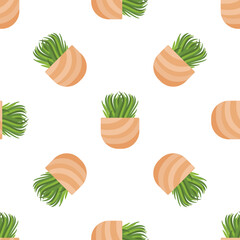 Seamless pattern of decorative grass growing in square pots, creating a fresh and vibrant botanical design