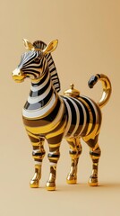 A whimsical zebra teapot with gold accents