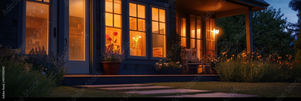 Aufkleber the modern house glows under the night sky, with warm lights spilling from windows, highlighting an 