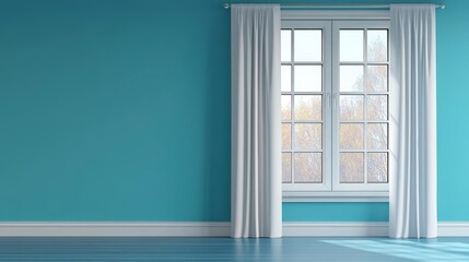 Fototapeta premium Sunlight streams through a window with white curtains