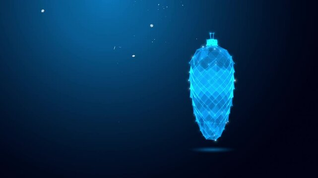Blue Glowing Polygonal Pine Cone in Dark Space, Ideal for Christmas Decoration with Copy Space