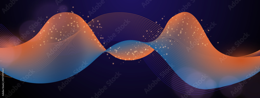 Poster vibrant abstract wave design on a rich backdrop, creating a dynamic and futuristic feel, perfect for