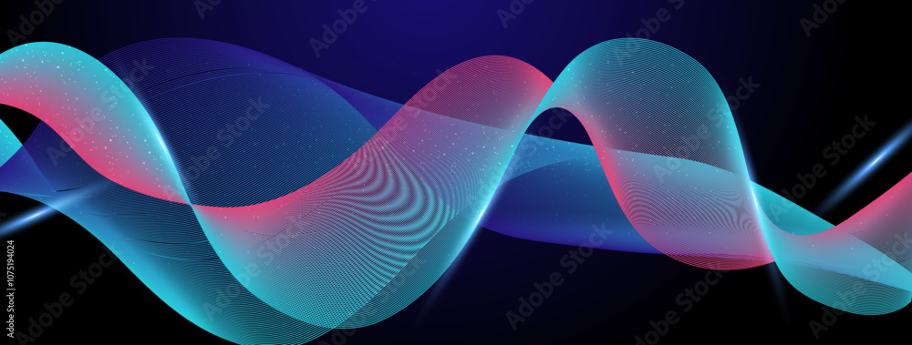 Poster vibrant abstract wave design on a rich backdrop, creating a dynamic and futuristic feel, perfect for