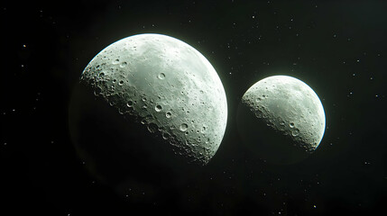 Two Moons in Space 3D Illustration