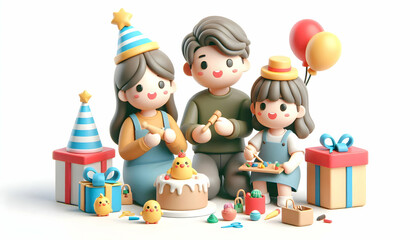 Naklejka premium 3D Candid Family Crafting Sharing Sebae Don Gifts Seollal Generosity Tradition Bonding Ample Copy Space Isolated White Background
