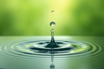 Pure Water Droplet Creating Ripples in Green Oasis of Calm and Wellness