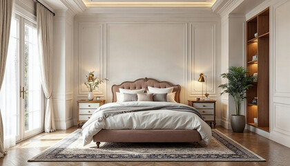 Layers of bright and warm neutrals—with pops of saturated colors—are perfect for traditional bedrooms