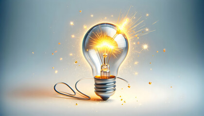 3D Macro Lightbulb Filament Sparking Idea Epiphany Moments Copy Space Detail Icon Isolated White Background Ideal for Advertisements Magazine Covers Creativity Inspiration