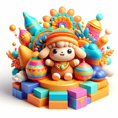 Obraz premium 3D Soft Abstract Pongal Joy Design, Vibrant Colors, Digital Art, Joyful Motifs, Happiness, Prosperity, Magazine Advertisement, Copy Space, Isolated Icon, White Background