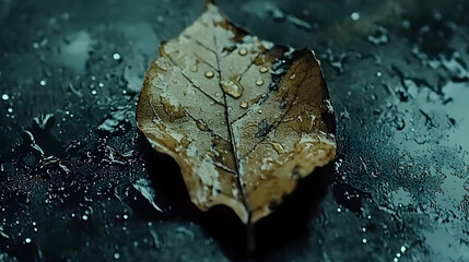 Single Brown Leaf With Water Droplets Photo