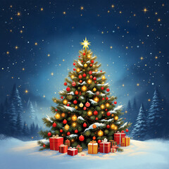 A poster or banner for christmas winter landscape with christmas trees and snow