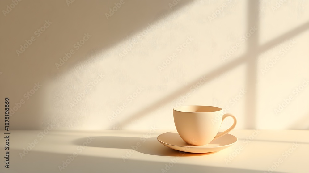 Poster A soft background with a single coffee cup and saucer placed on a neutral surface, capturing a calm and minimalist feel. No text, no logo, wide angle shot, cinematic scene, 4k resolution