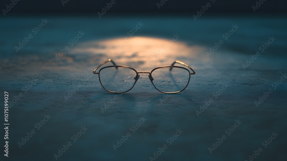 Aufkleber a plain, neutral surface with a single pair of reading glasses carefully placed, embodying understat
