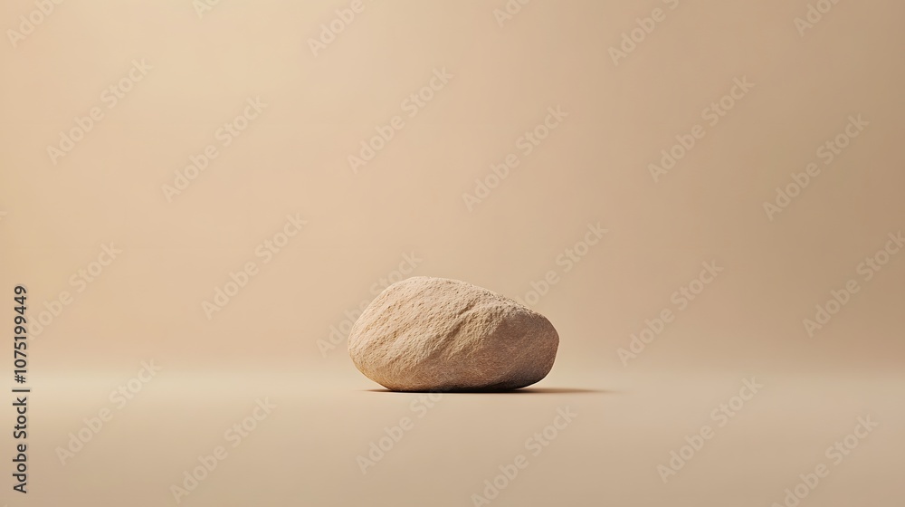 Poster a clean beige background with a small stone placed in the center, focusing on natural simplicity and