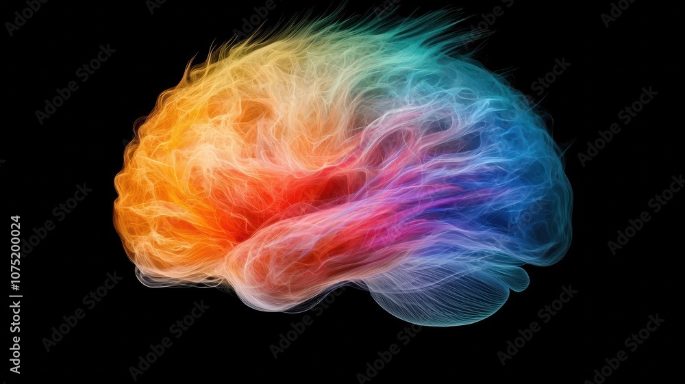 Poster abstract representation of the brain symbolizing learning and flow in vibrant colors for visual aest