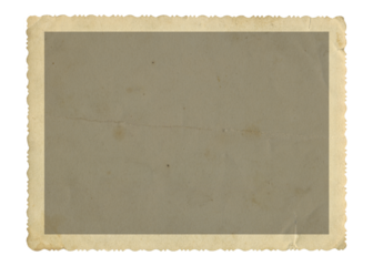 Retro photo paper isolated with frame. Old antique shabby sheet paper texture. Announcement board. Recycle old photograph background. Vintage photo frame with figured edges.