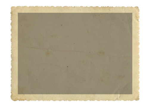 Retro photo paper isolated with frame. Old antique shabby sheet paper texture. Announcement board. Recycle old photograph background. Vintage photo frame with figured edges.