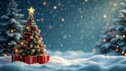 Obraz premium A poster or banner for christmas winter landscape with christmas trees and snow